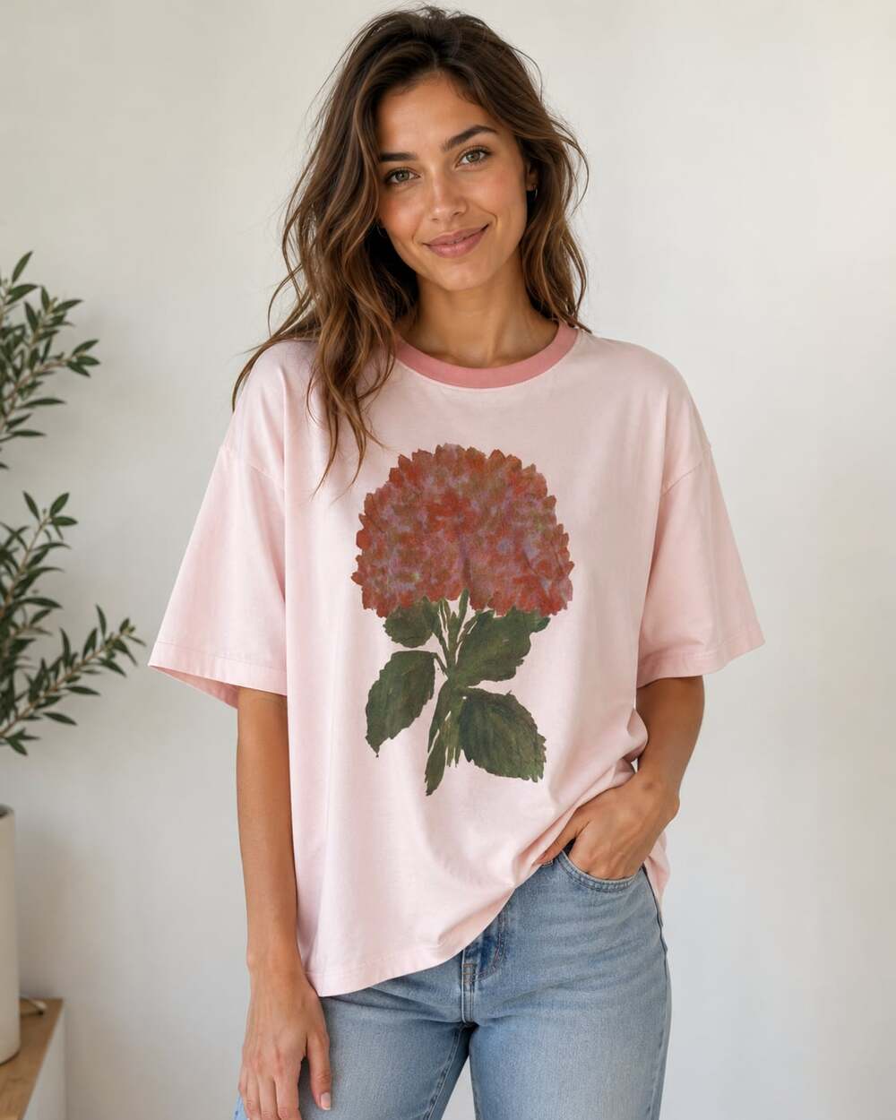 Project Social T Urban Outfitters Hydrangea Graphic Raw Hem Boxy Tee